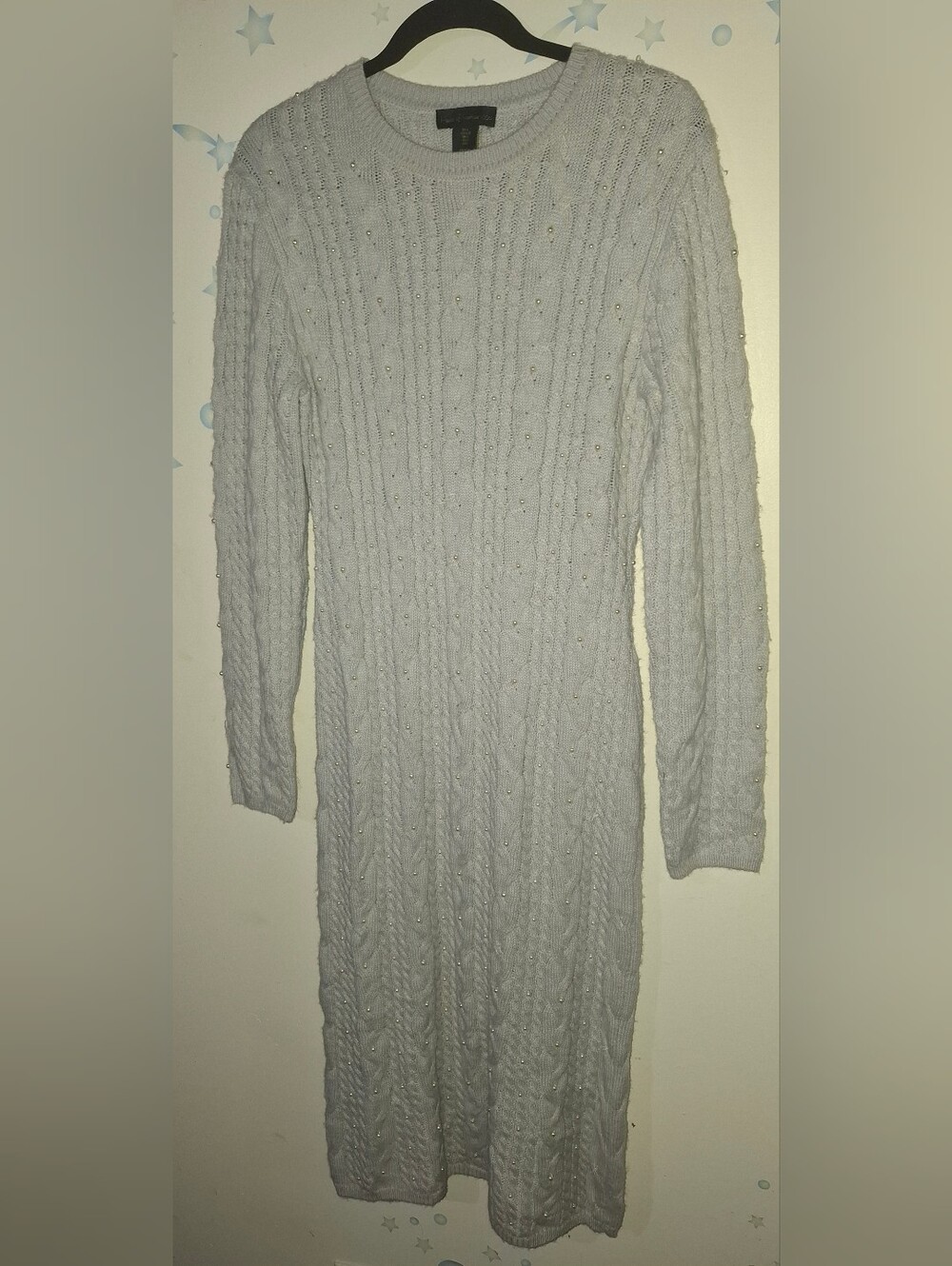 Cable-Knit Pearl-Embellished Sweater Dress - Cream